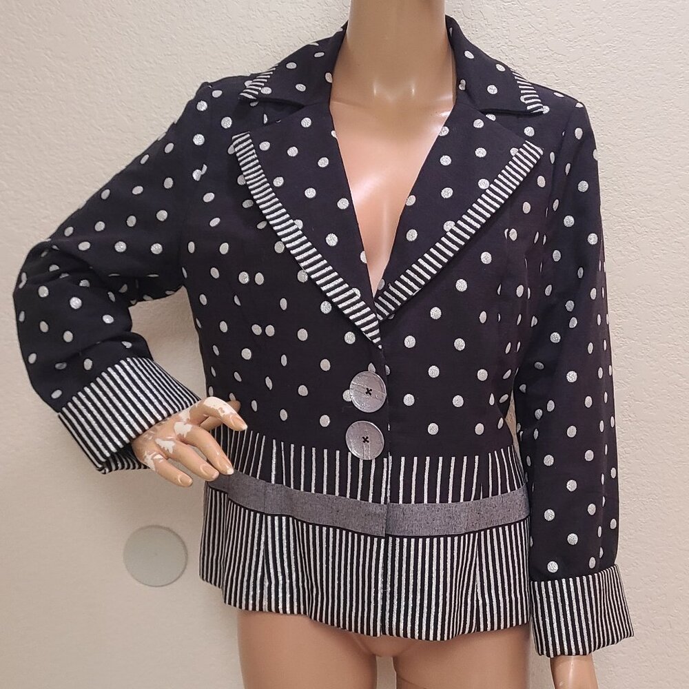 Polka Dot Blazer with Striped Accents